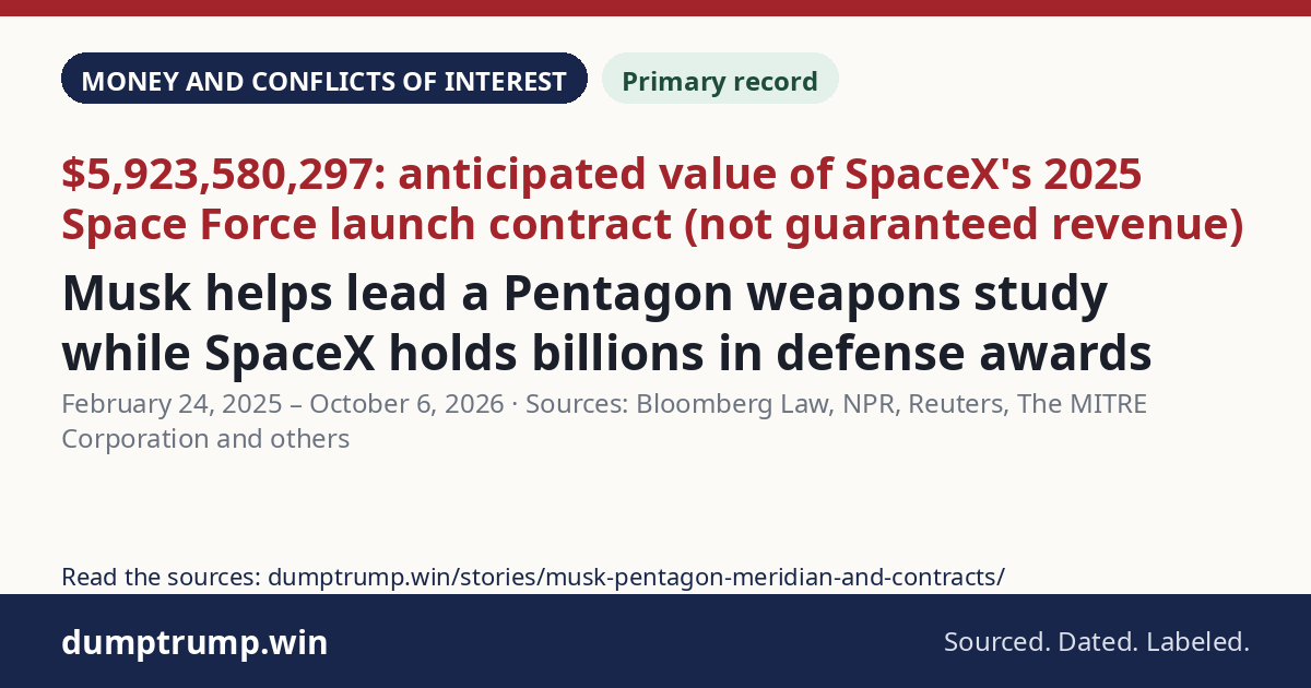 Musk helps lead a Pentagon weapons study while SpaceX holds billions in defense awards